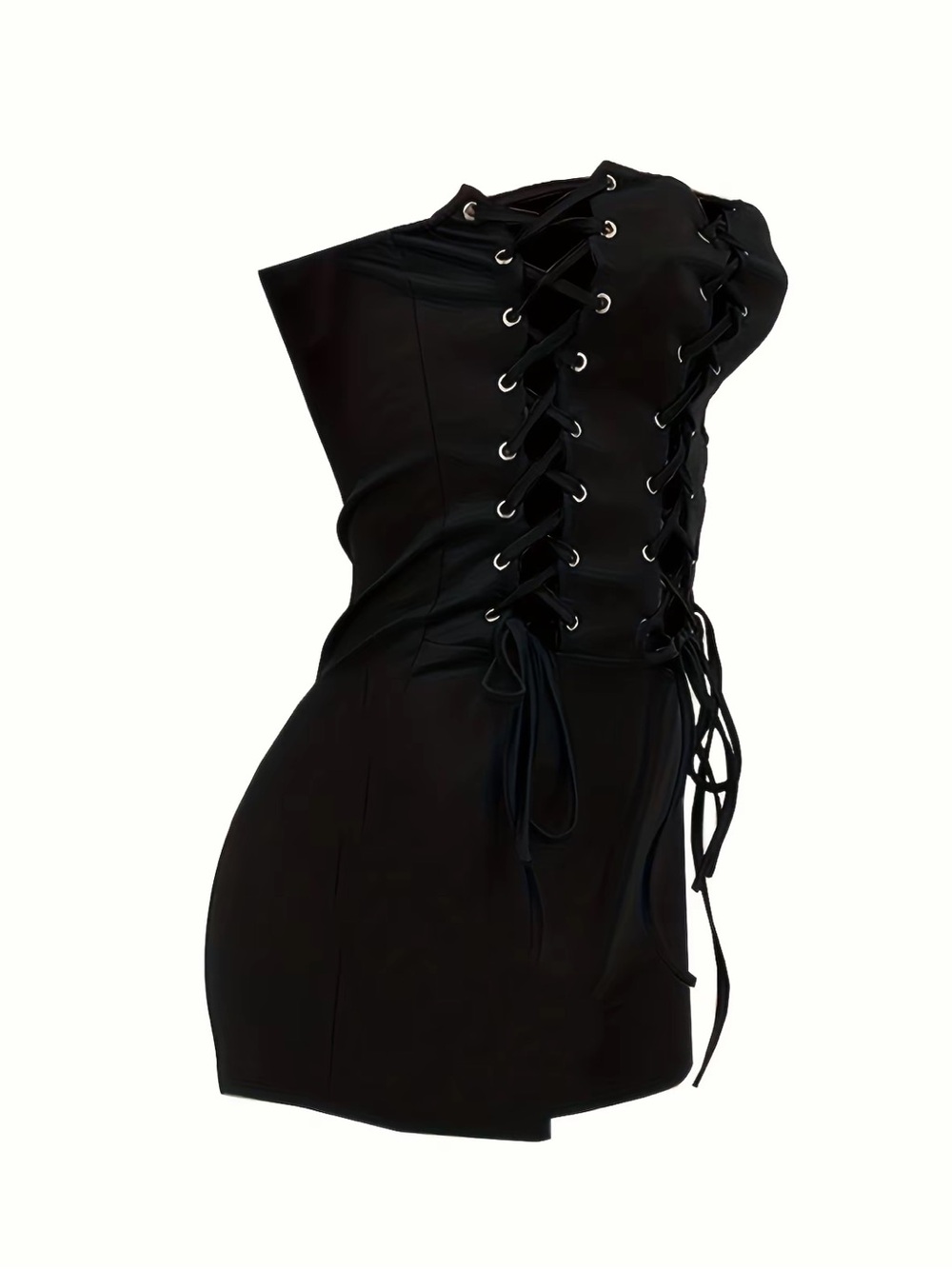 Black Lace-Up Strapless Romper - Picture 2 of 7